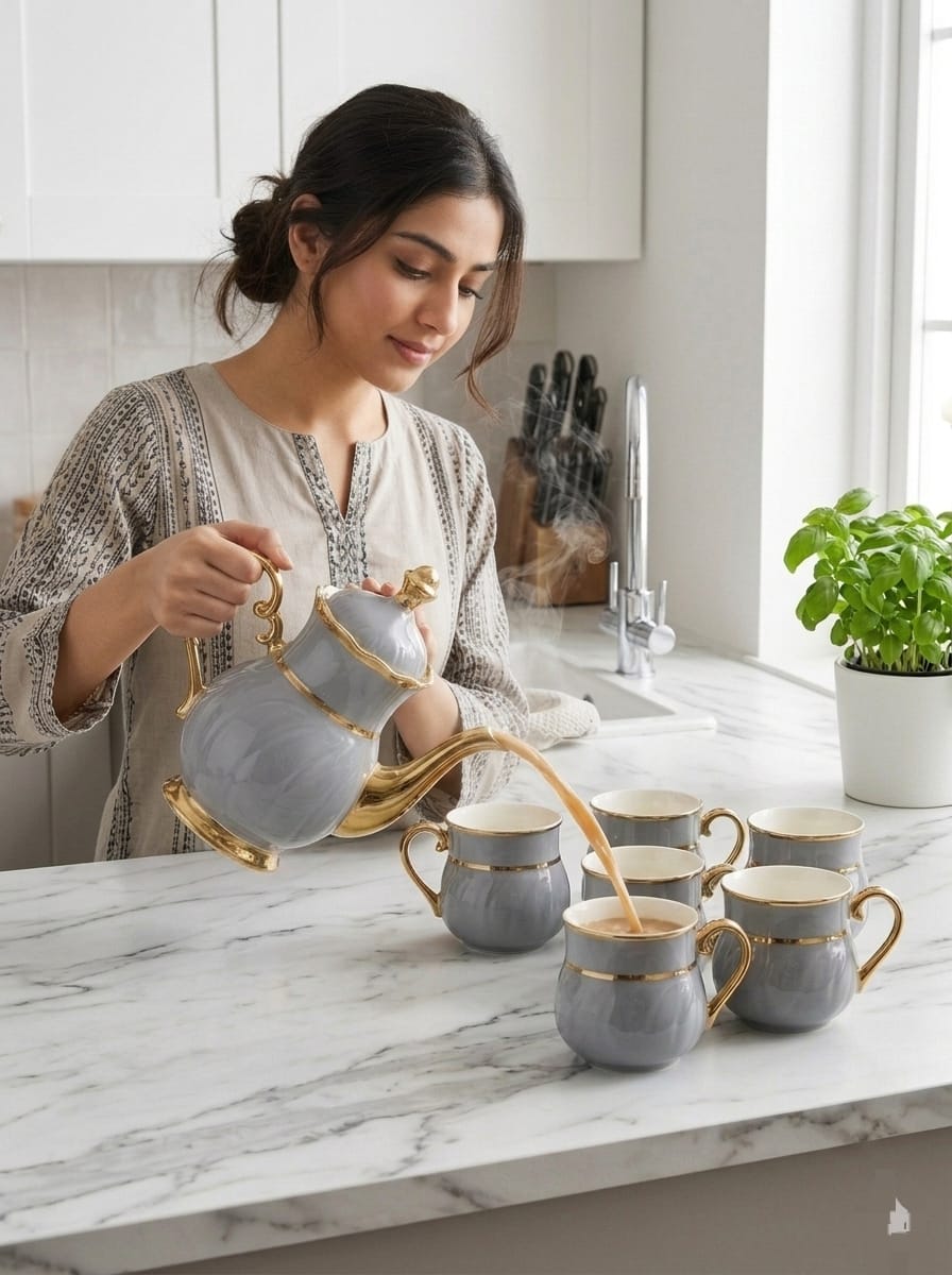 Luxury 8PCs Ceramic Tea Set With 360 Rotatable Tray