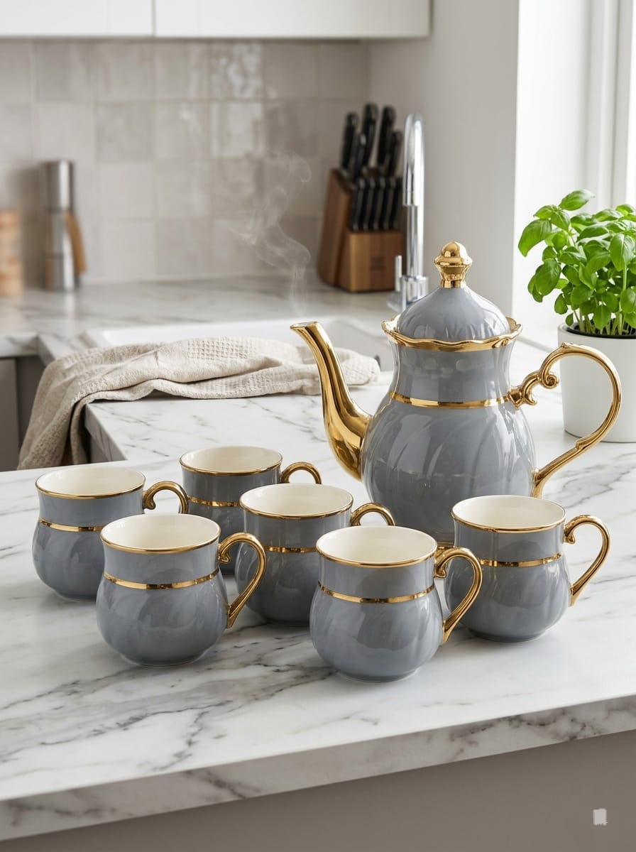 Luxury 8PCs Ceramic Tea Set With 360 Rotatable Tray