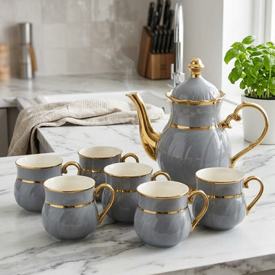 Luxury 8PCs Ceramic Tea Set With 360 Rotatable Tray