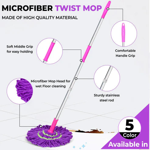 Telescopic Twister Mop with Microfiber Head – Self Wringing Floor Cleaning Mop