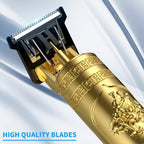 Cordless Hair Clipper & Beard Trimmer For Men, Zero Gapped T-Blade Electric Shaver With 4 Adjustable Combs – Perfect Grooming Kit For Mustache, Hair & Face, Golden