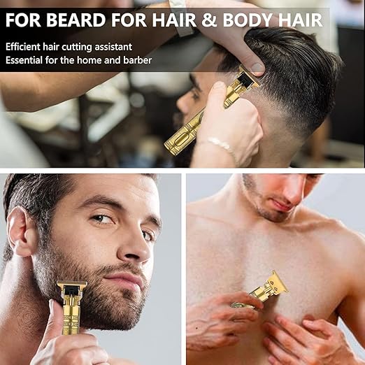 Cordless Hair Clipper & Beard Trimmer For Men, Zero Gapped T-Blade Electric Shaver With 4 Adjustable Combs – Perfect Grooming Kit For Mustache, Hair & Face, Golden