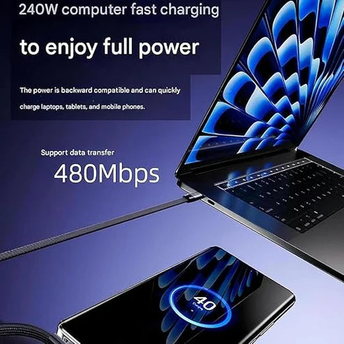 240W Type C Charging Cable with Built-in Phone Stand