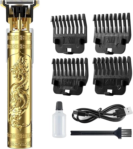 Cordless Hair Clipper & Beard Trimmer For Men, Zero Gapped T-Blade Electric Shaver With 4 Adjustable Combs – Perfect Grooming Kit For Mustache, Hair & Face, Golden