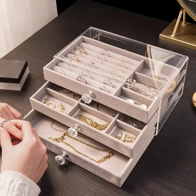 Acrylic 3 Drawers shelf velvet jewellery box