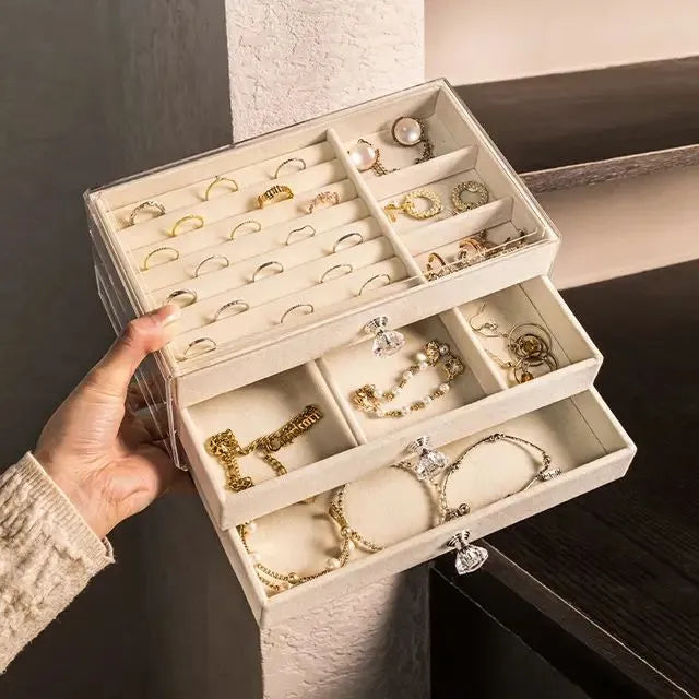 Acrylic 3 Drawers shelf velvet jewellery box