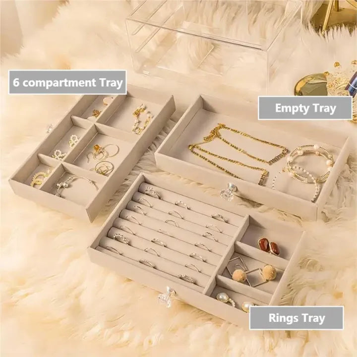 Acrylic 3 Drawers shelf velvet jewellery box