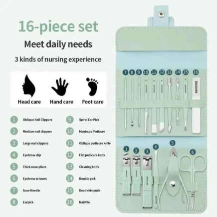 16-piece manicure pedicure set with case - Nail kit