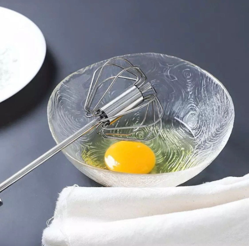 Stainless Steel Hand Push Whisk | Manual Egg Beater & Cream Frother | Self-Rotating Kitchen Hand Mixer for Baking, Coffee, Omelets, Cream & More