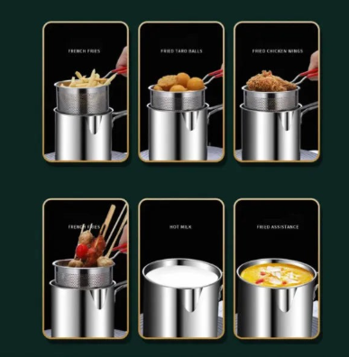 Deep Fryer Set with Stainless Steel Deep Fry Basket Deep Frying Pot Iron & Wire Mesh French Frying Basket Stainless Steel with Handle for Restaurant Kitchen Cooking Tool