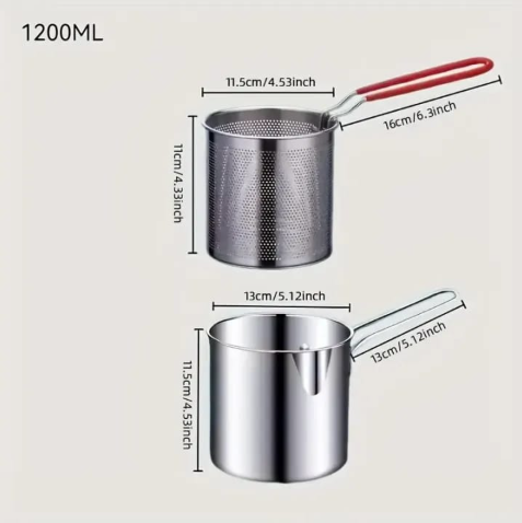 Deep Fryer Set with Stainless Steel Deep Fry Basket Deep Frying Pot Iron & Wire Mesh French Frying Basket Stainless Steel with Handle for Restaurant Kitchen Cooking Tool