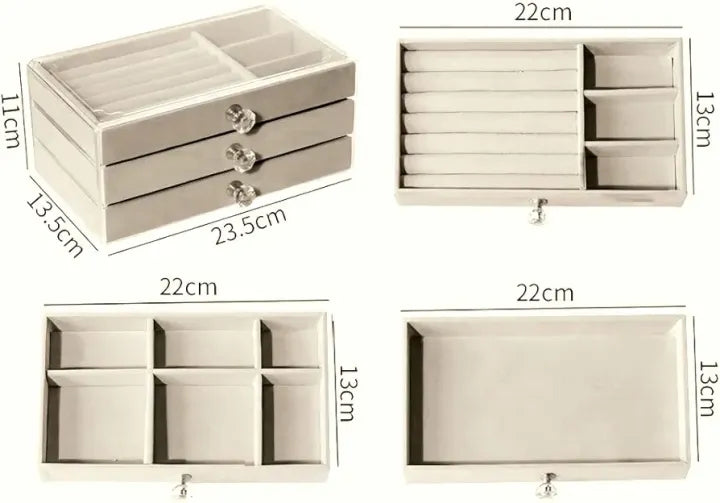 Acrylic 3 Drawers shelf velvet jewellery box