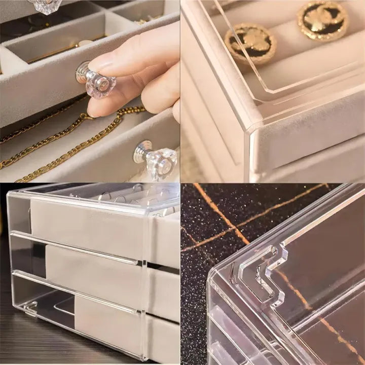 Acrylic 3 Drawers shelf velvet jewellery box