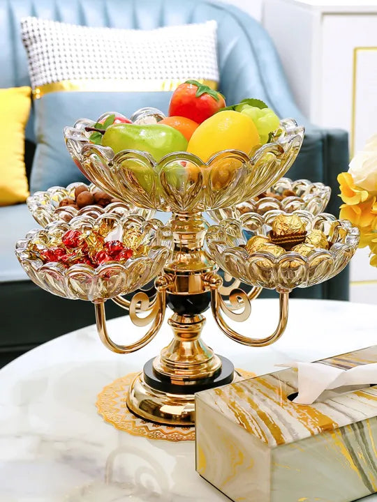 Crystal plates fruit bowl multilayer snacks platters and trays Modern Rotate 360 degrees Snack candy tray dry fruit plate