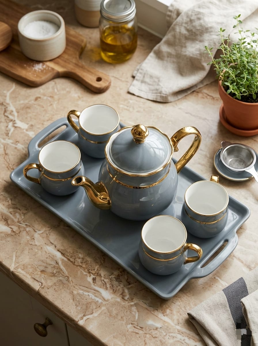 Luxury 8PCs Ceramic Tea Set With 360 Rotatable Tray